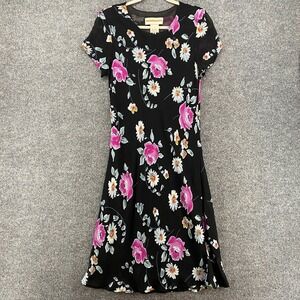Expressions Dress Womens M Black Floral Midi Vintage 90s Fairy Cottage‎ Romantic